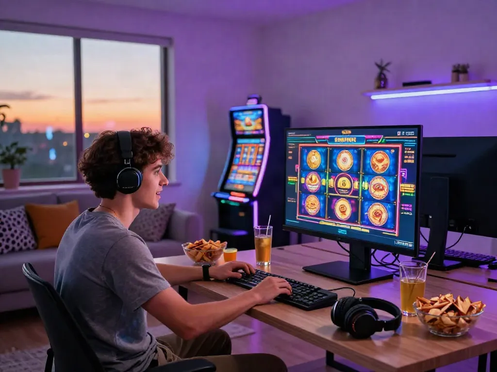 Engaging gaming session at home with situs gacor slot games, creating an immersive experience in a modern living room.