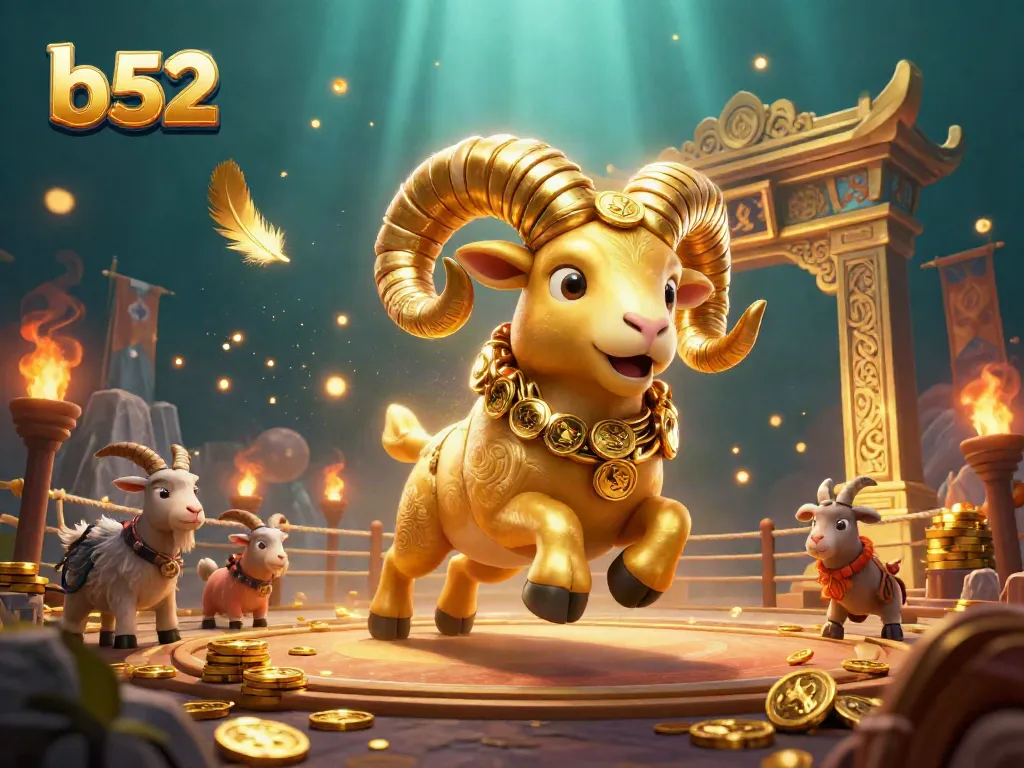 Experience the thrill of b52 gaming with a golden ram charging through a vibrant casino scene.