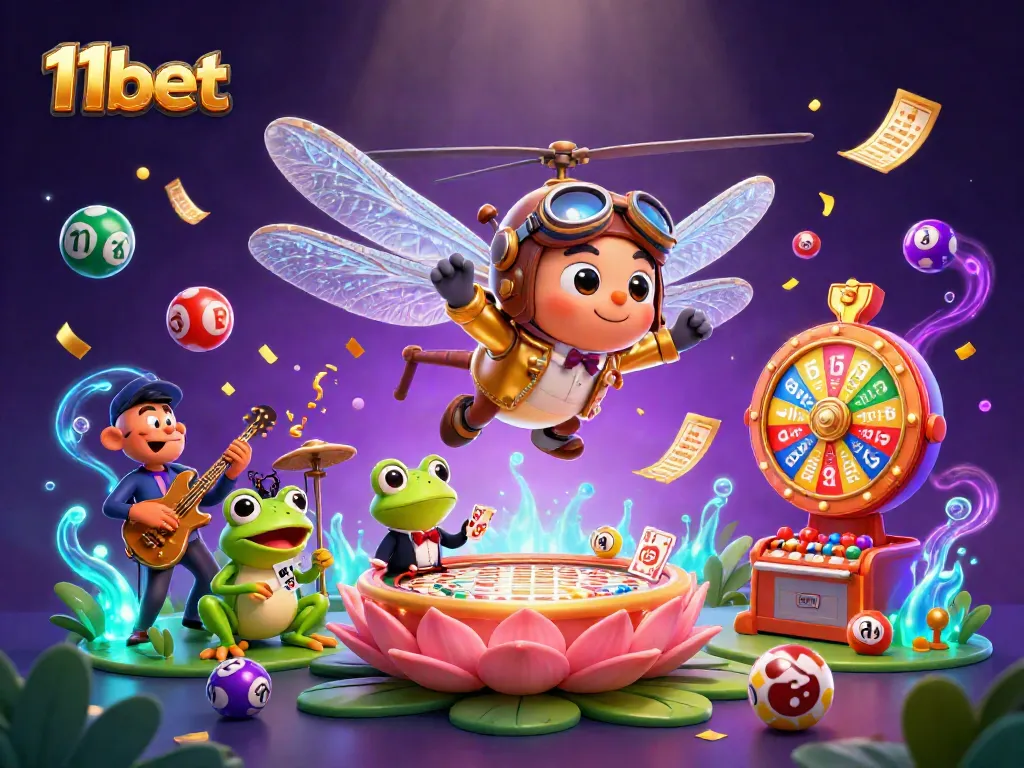 Experience thrilling gameplay with 11bet as the dragonfly pilot hovers over a vibrant casino scene.