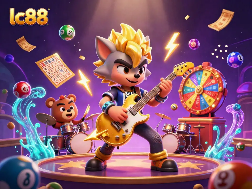 Experience the excitement of lc88 with vibrant gaming elements and dynamic characters on stage.