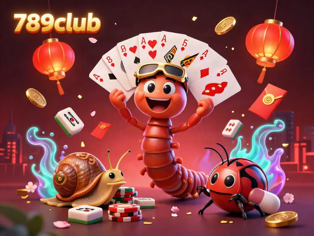 Engage with the thrilling world of 789club as a cartoon millipede dealer showcases vibrant gaming elements.