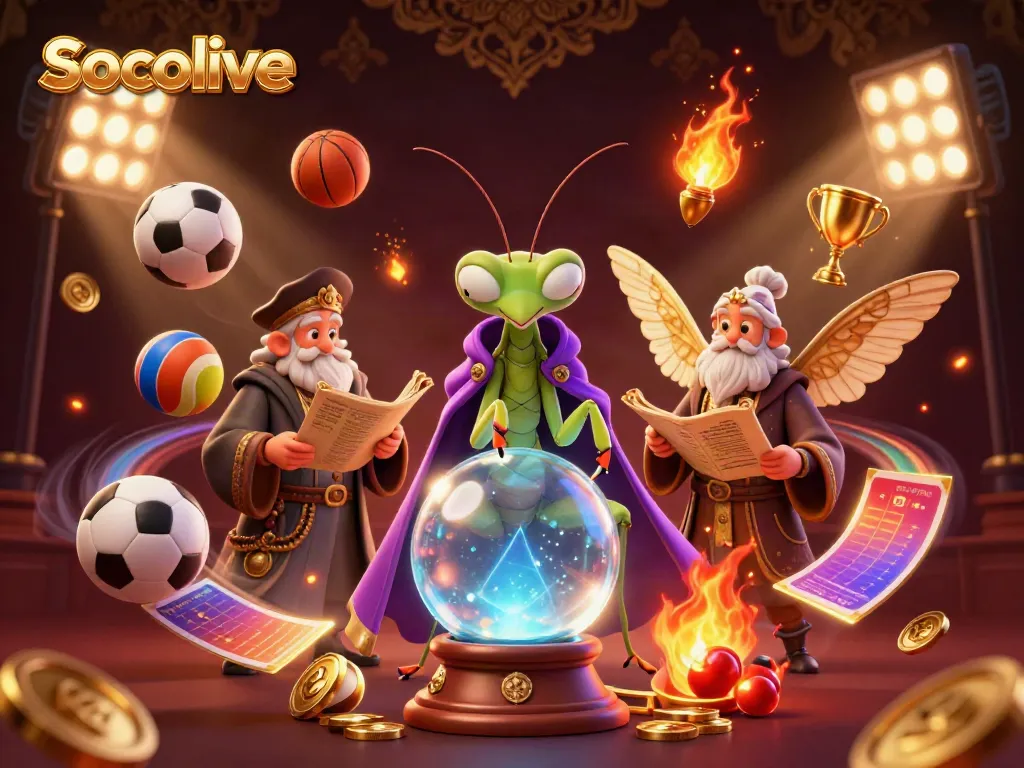 Socolive showcases an enchanting scene with dynamic sports activities and characters symbolizing fortune.