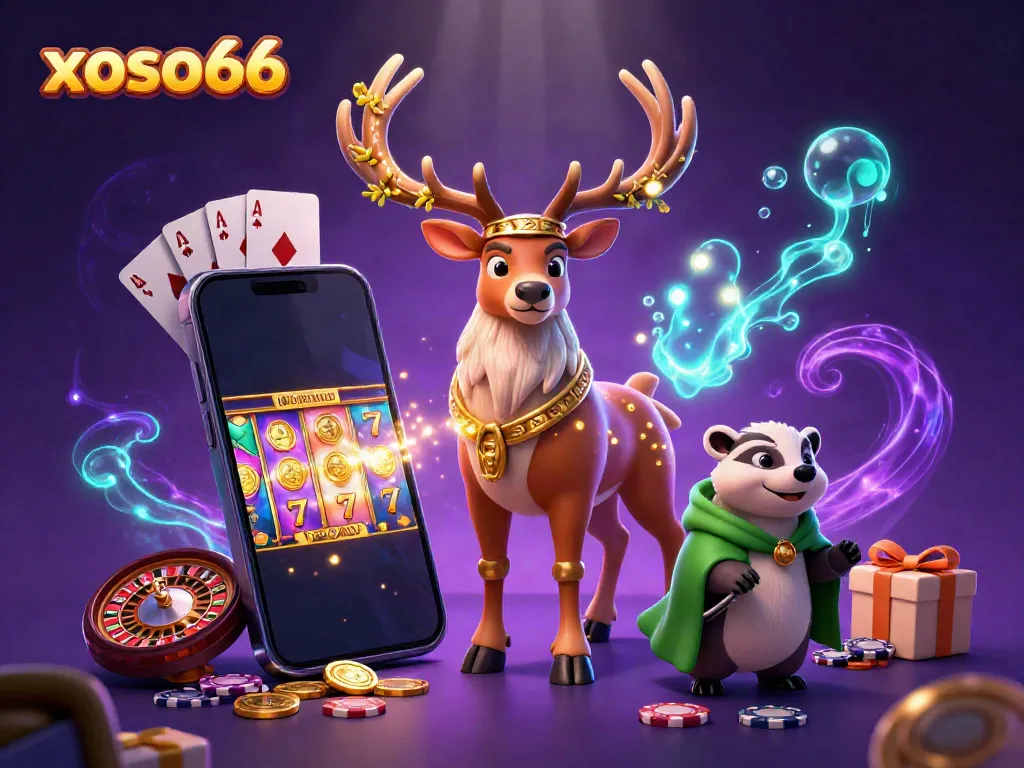 Experience the thrill of xoso66 with vibrant gaming elements, featuring a druid and badger.