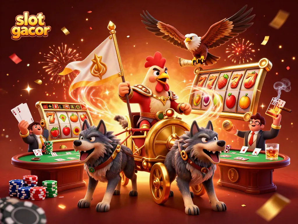 Experience gaming excitement with slot gacor in a vibrant, action-packed 3D scene.