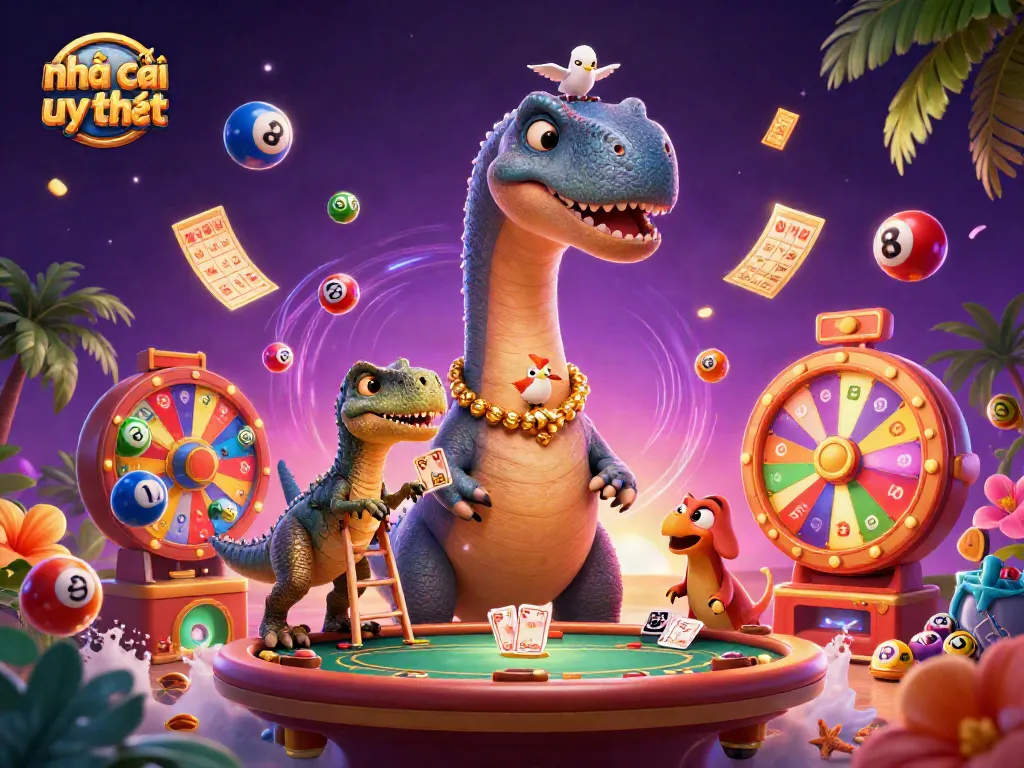 Engage with the vibrant world of nhà cái uy tín, featuring a whimsical casino scene.