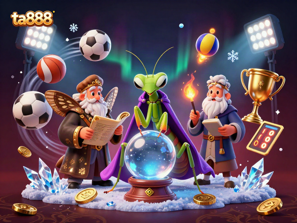 Experience the enchanting world of ta888 with a mystical fortune teller and wise moth librarian in a dynamic casino scene.