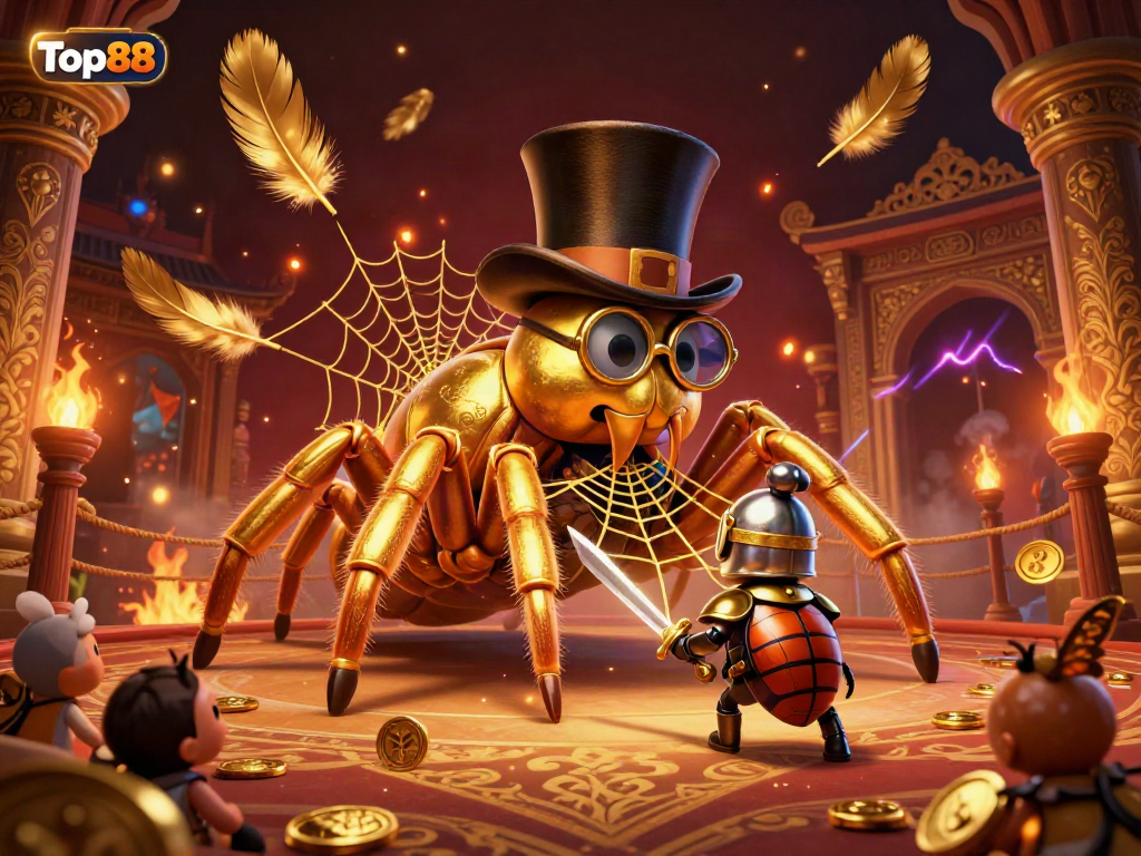 Experience Top88 gaming with an immersive 3D cartoon scene featuring unique characters and casino elements.