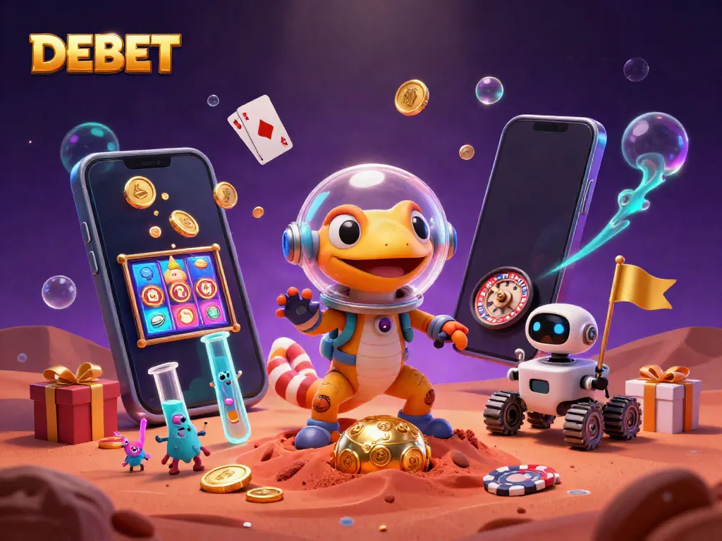Experience the thrill of DEBET with a Martian gecko exploring a golden casino.