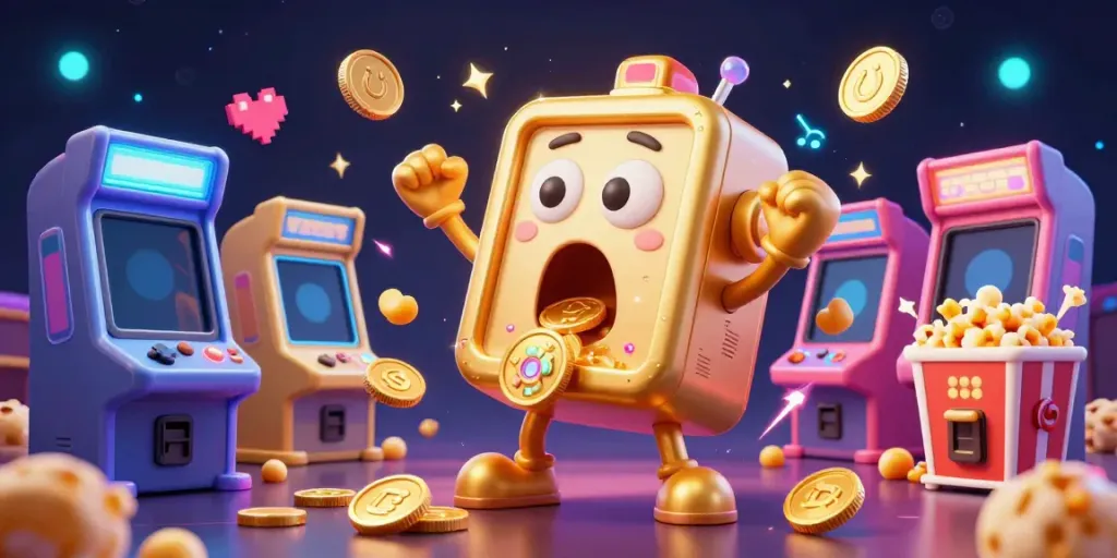 Experience big wins with vf555 as the golden slot machine hits the jackpot, showering coins and excitement.