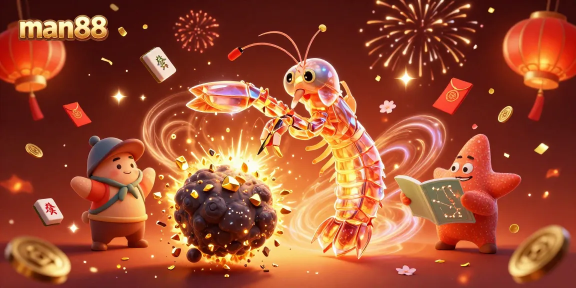 Engage in thrilling games at man88, featuring a dynamic 3D cartoon scene of luck and excitement!