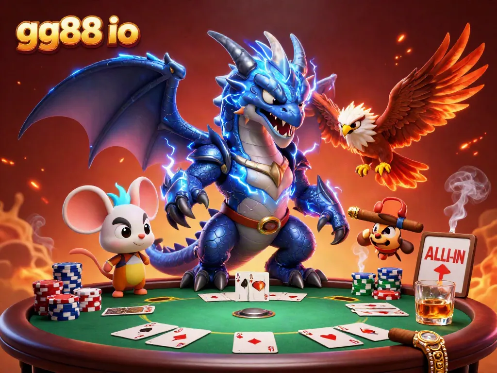Experience the excitement of gambling with gg88 io in this dynamic 3D cartoon scene showcasing poker and casino elements.