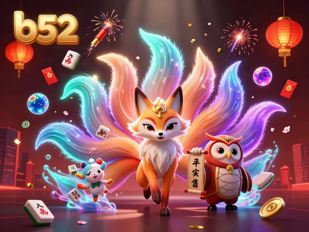Experience gaming excitement at B52 with glowing characters, vibrant elements, and an enchanting casino atmosphere.