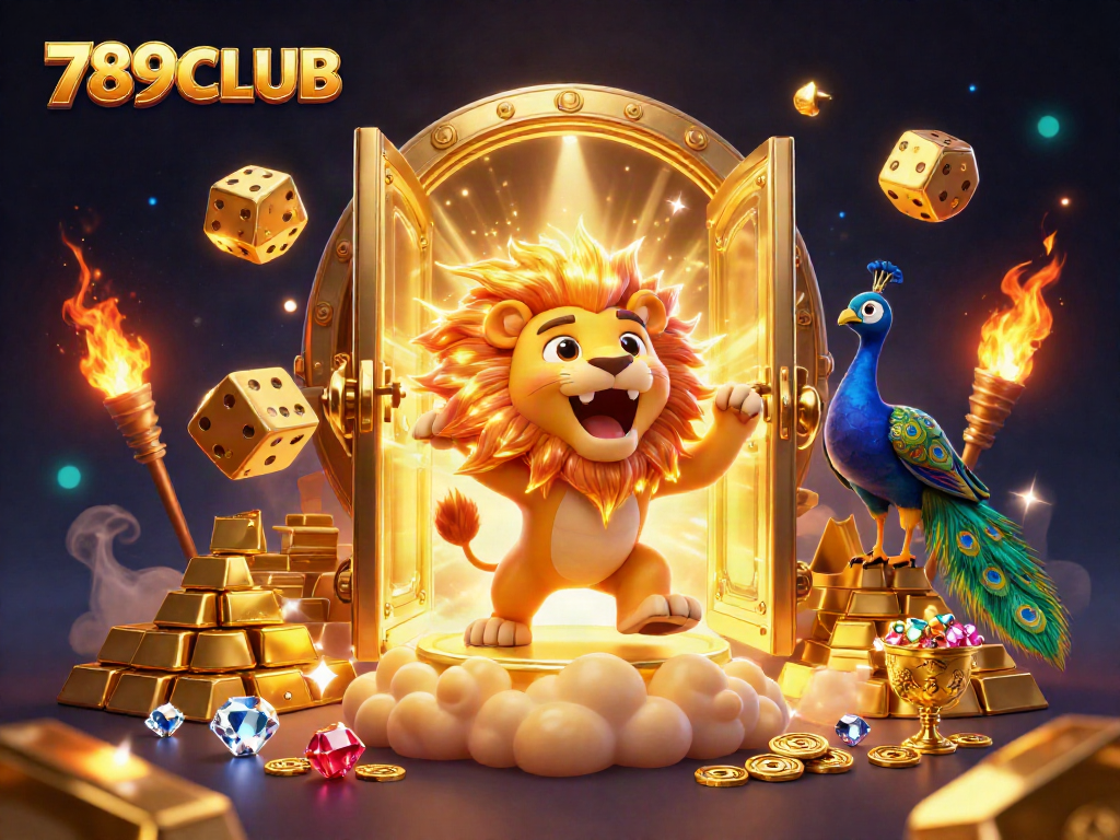Engage with 789CLUB's thrilling casino experience in a vibrant 3D fantasy scene full of treasures.