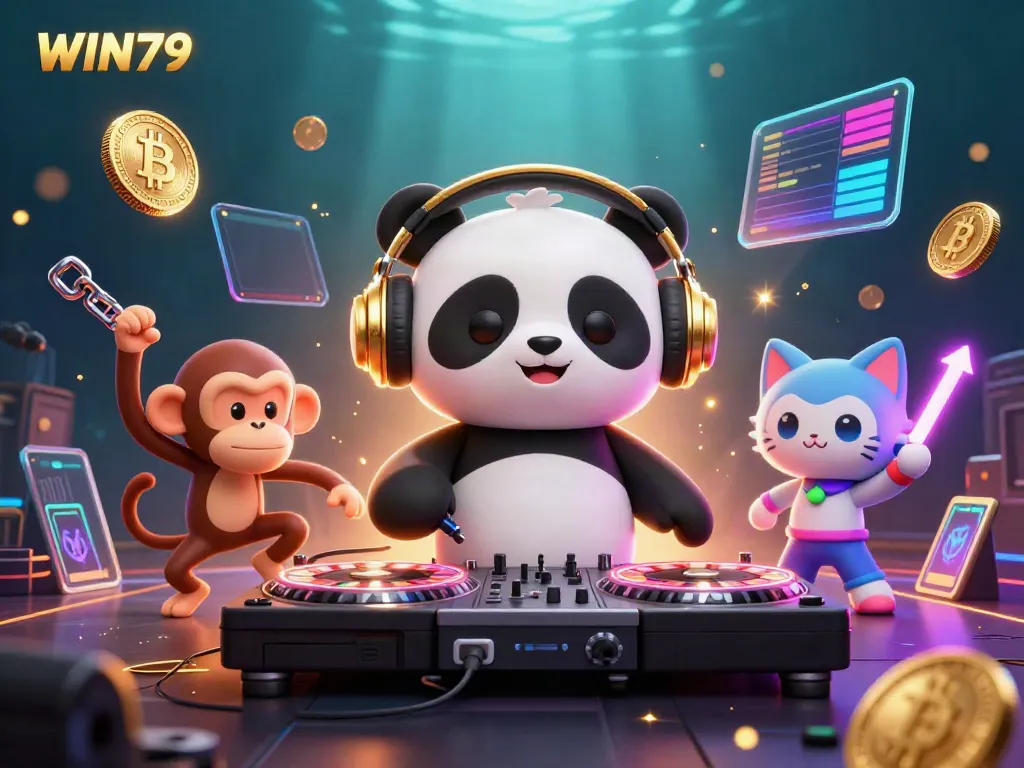 Spin and win with the vibrant characters of WIN79, surrounded by neon coins and electrifying visuals.