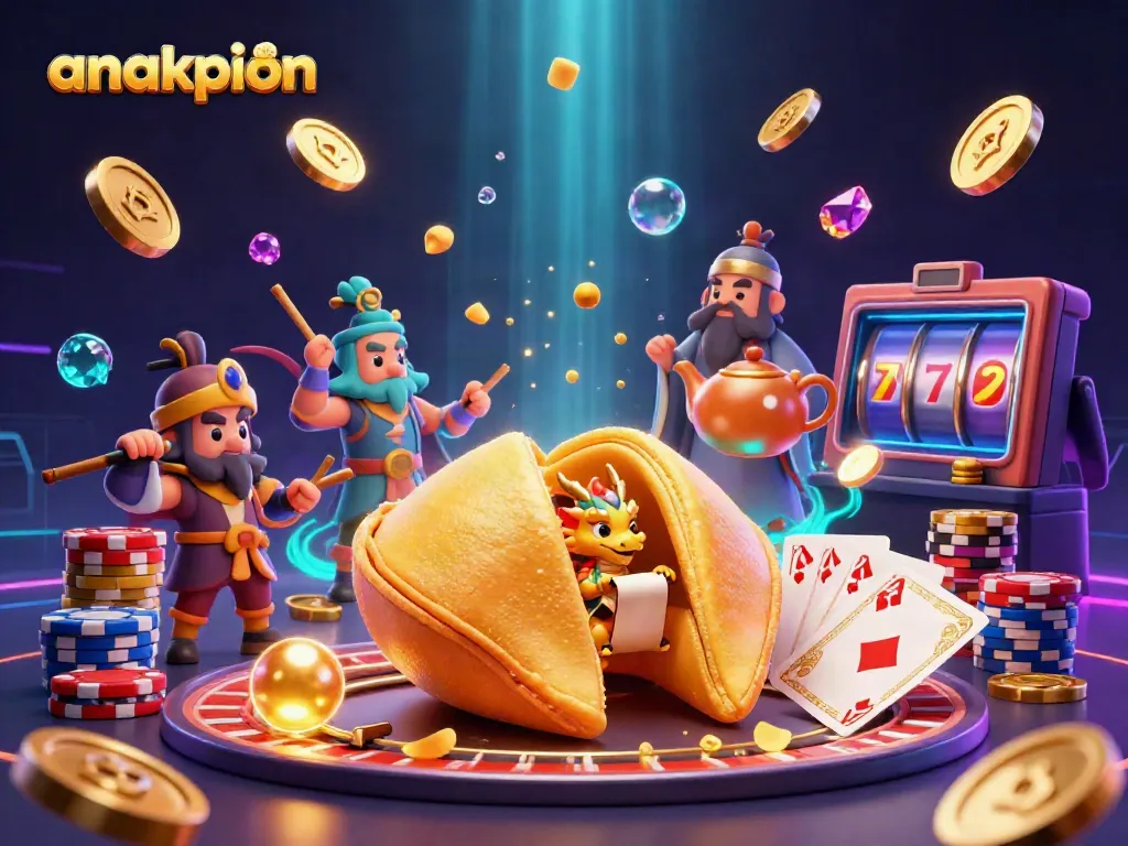 Experience excitement at anakpion as you immerse in a vibrant online casino world filled with golden coins and festive characters.