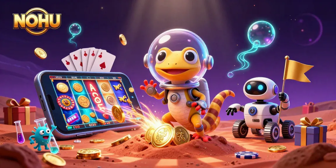 NOHU offers thrilling casino adventures with a Martian gecko discovering jackpot treasures.