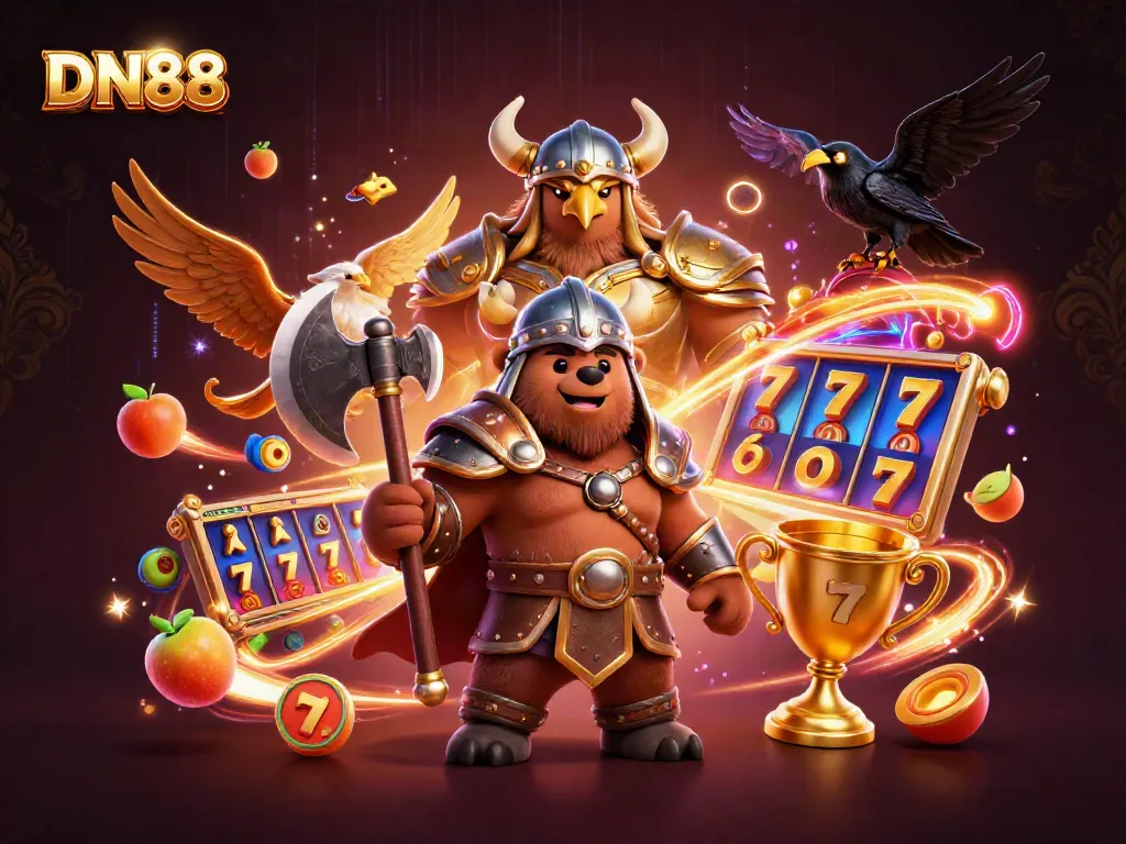 Experience thrilling gameplay at DN88 with vibrant slot game elements and dynamic characters.