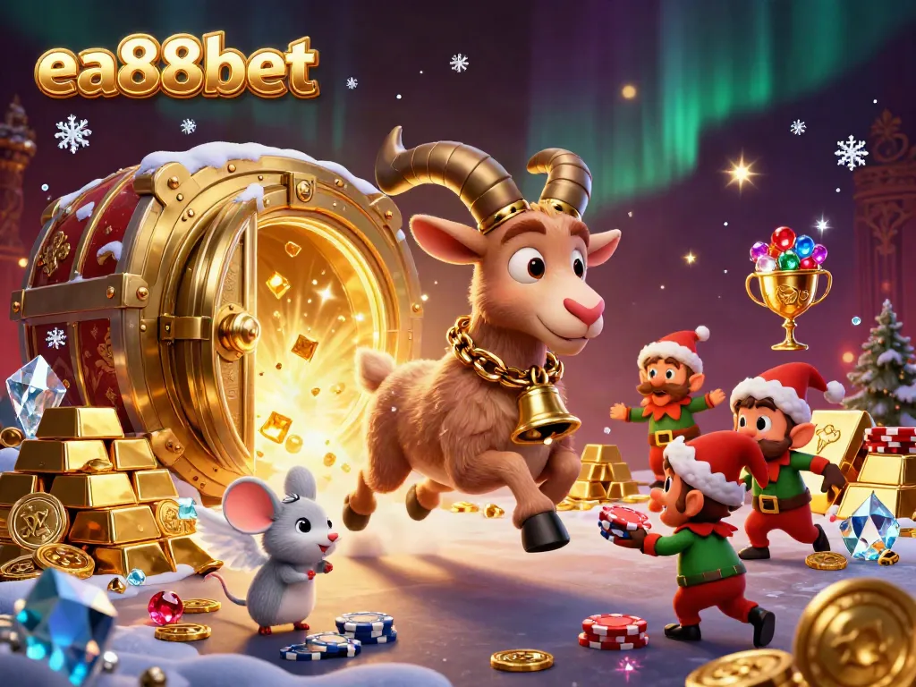 Experience the festive chaos of ea88bet's casino with a Krampus goat, angel mouse, and naughty gremlins stealing chips.