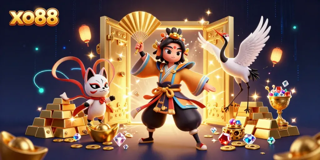 Engage in thrilling gameplay at xo88, where vibrant 3D characters and treasures illuminate your online casino experience.