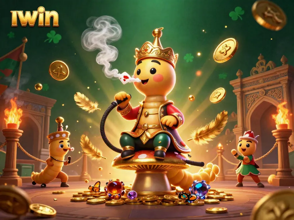 IWIN features an enchanting 3D scene with a hookah-master, casino symbols, and vibrant elements.