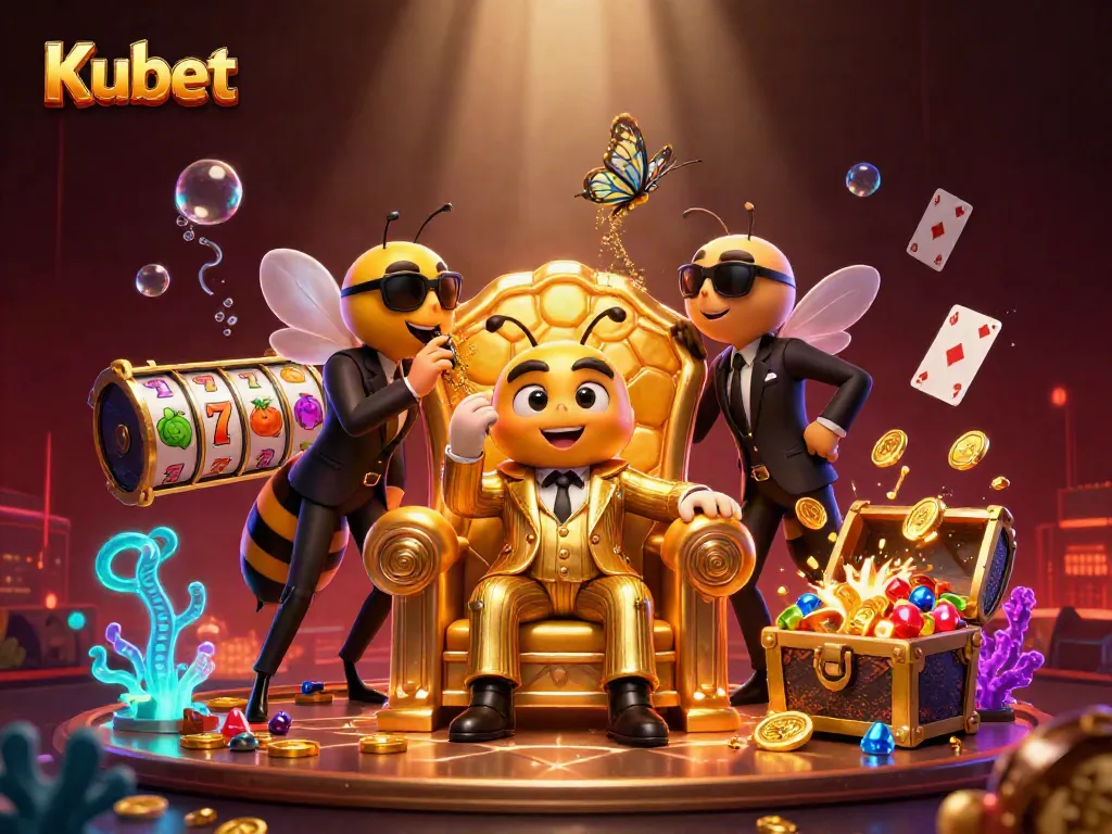 Kubet showcases dynamic slots and casino elements in a vibrant 3D cartoon scene