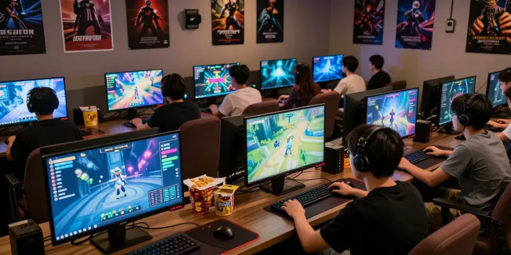 Players enjoying immersive experiences on kilat404 gaming platform with vibrant graphics and cozy lounge.