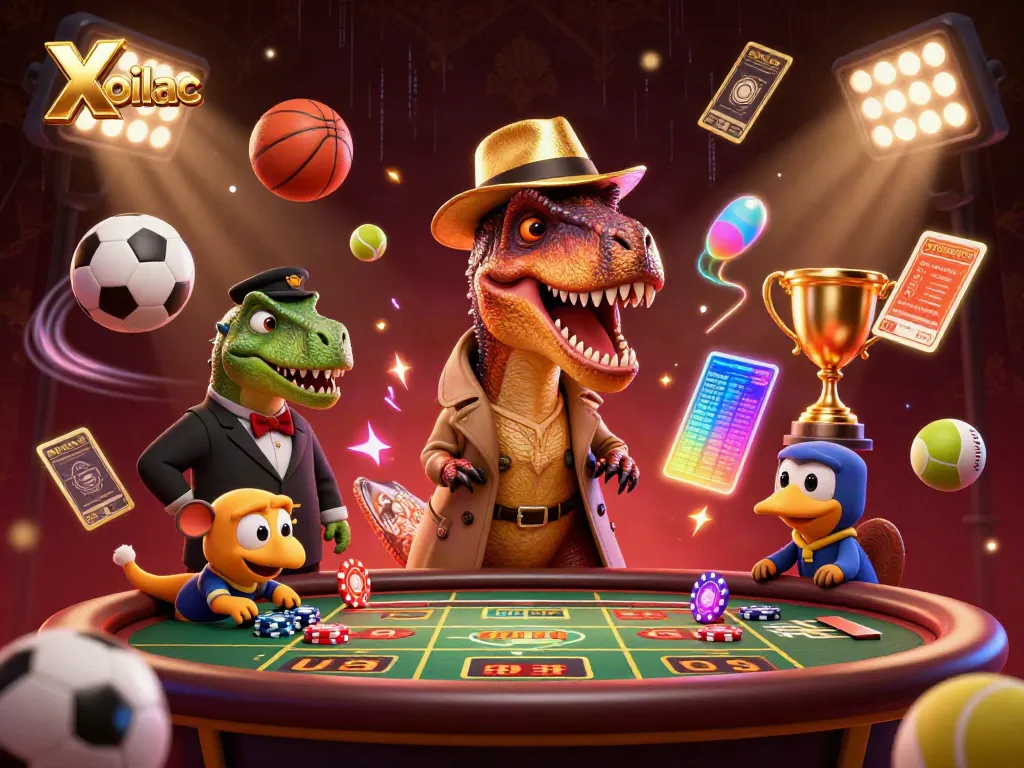 Xoilac brings excitement to sports betting with a velociraptor in disguise at a live betting table.