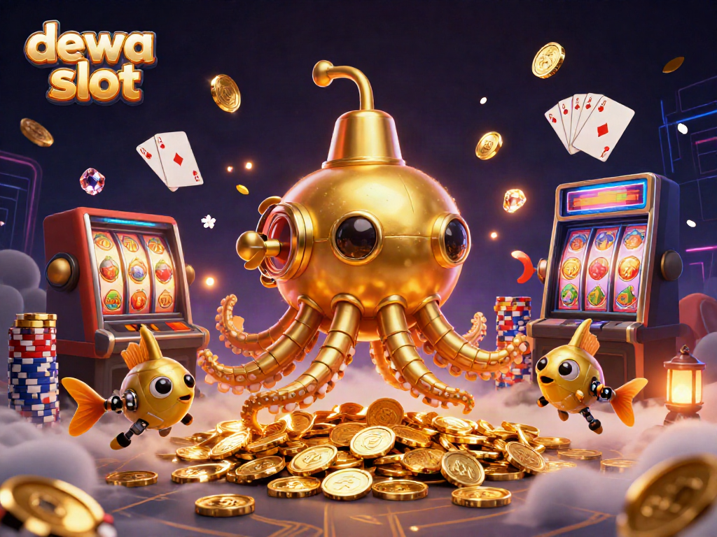 Experience the excitement of dewa slot with a golden kraken submarine and rich casino elements.