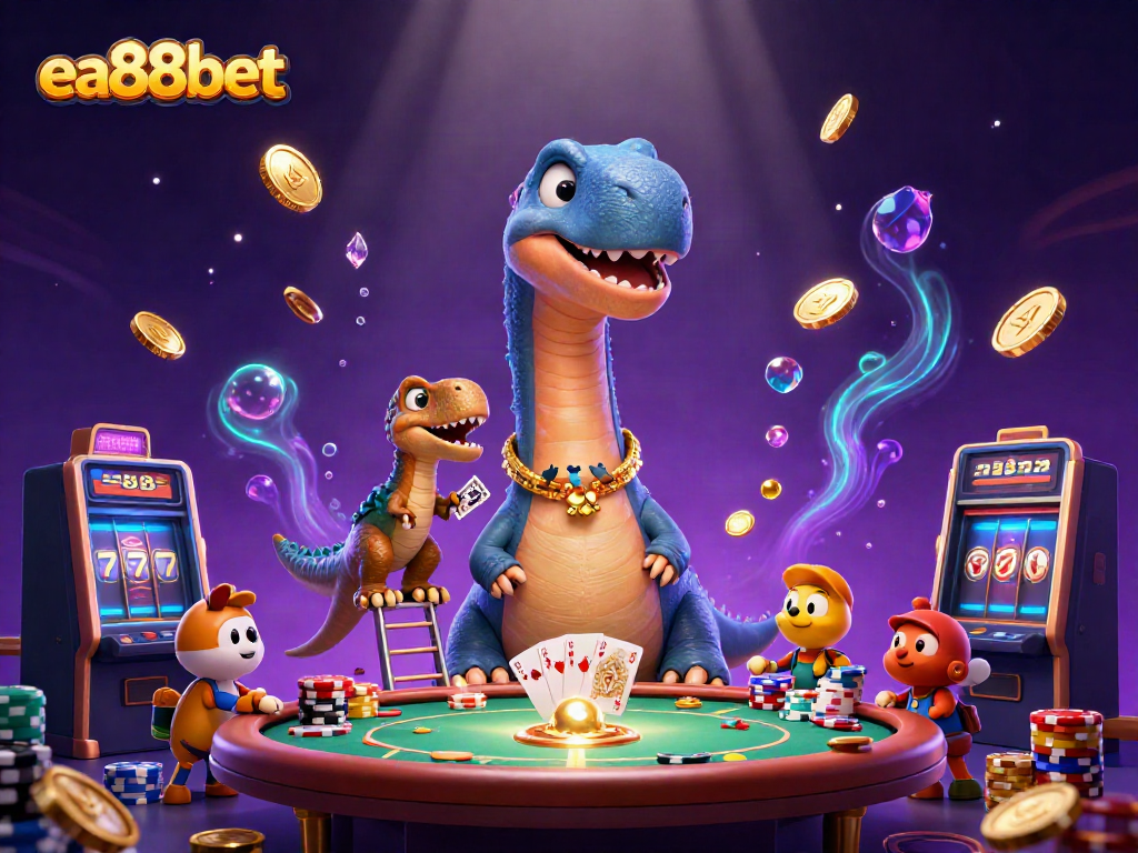 Experience winning moments at ea88bet with lively casino scenes featuring a giant brontosaurus and clever raptor.