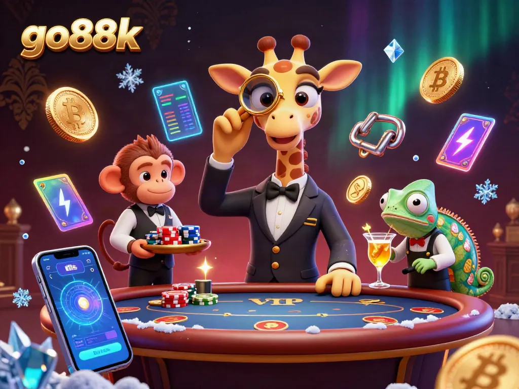 Experience thrilling gaming with go88k, a vibrant 3D scene showcasing casino fun and crypto excitement.