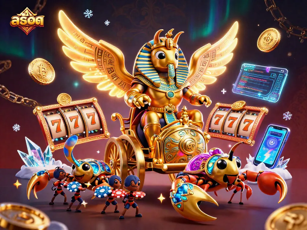 Play thrilling สล็อต adventures with a golden scarab beetle and dazzling casino elements in 3D.