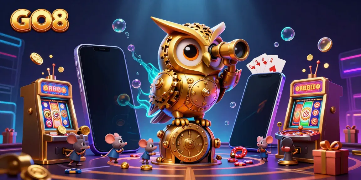 Experience the thrilling gaming atmosphere at GO8 with a golden owl overseeing the action.