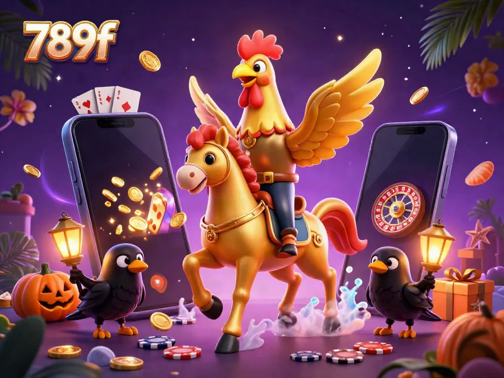 Experience engaging gameplay at 789f with vibrant golden rooster gaming amidst a lively casino scene.