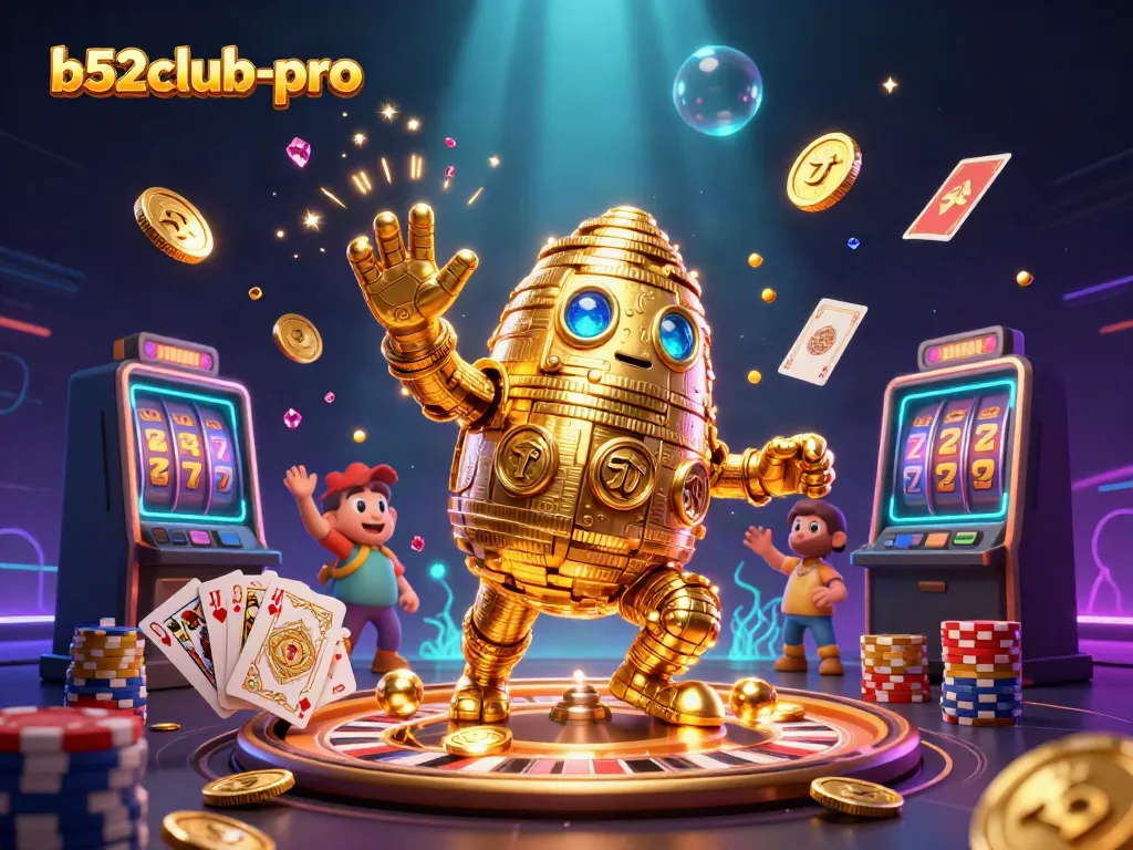 Play thrilling slots with b52club-pro in an enchanting golden casino scene.
