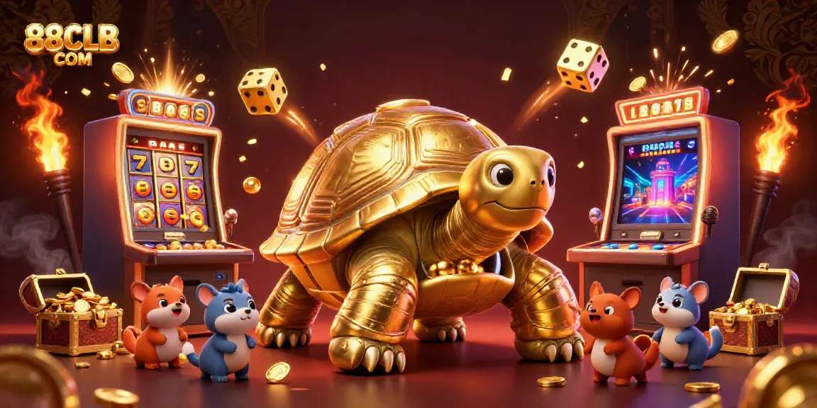 Experience thrilling jackpot moments with 88CLB COM in a vibrant, unique casino illustration.